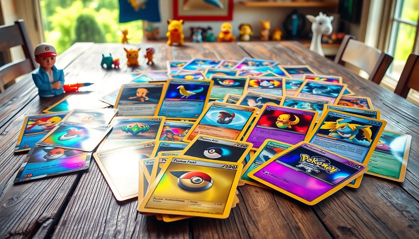 Explore a collection of real Pokémon cards displayed artistically on a wooden table.