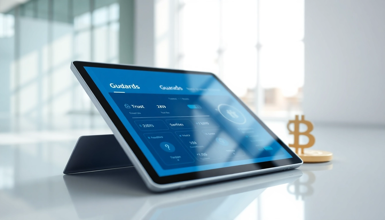 Showcasing the guarda wallet interface highlighting its features in a professional tech setting.
