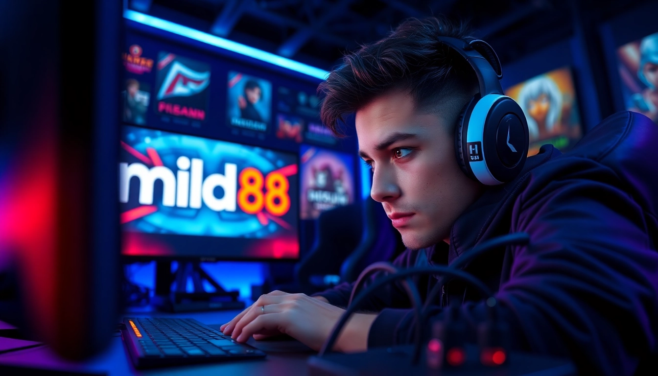Gamer berfokus pada mild88 dalam suasana bermain yang energik.