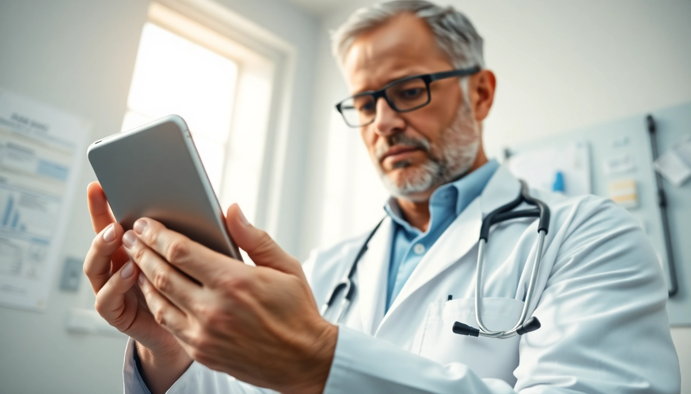Showcasing the advantages of using eprescription apps in a professional healthcare setting with a doctor.