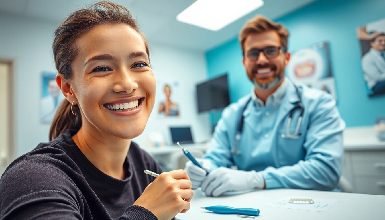 Engaged orthodontist Myrtle Beach consulting with a patient in a modern dental clinic.